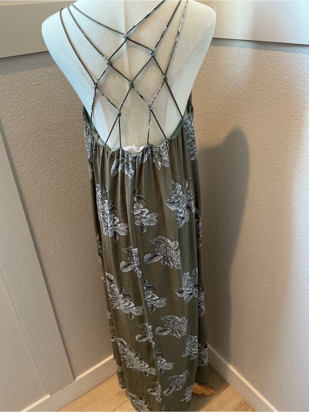 Love Stitch Olive Green Floral Maxi Dress with Black & White Print - Picture 5 of 10